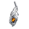 Sterling Silver and Baltic Amber Peacock Feather Pendant