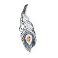 Sterling Silver and Baltic Amber Peacock Feather Pendant