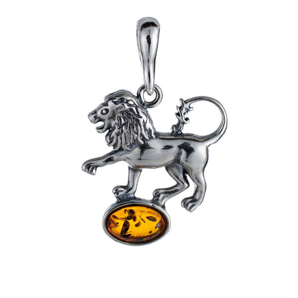 Sterling Silver and Baltic Amber Leo Zodiac Sign Pendant