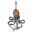 Sterling Silver and Baltic Amber Octopus Pendant Necklace