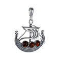 Sterling Silver and Baltic Amber Viking Boat Pendant