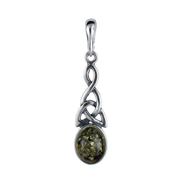 Sterling Silver and Baltic Green Amber Celtic Knots Pendant