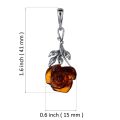 Size guide image of genuine Baltic amber open rose pendant in 925 sterling silver showing dimensions: 1.6 inch (41 mm) height and 0.6 inch (15 mm) width on a white background.