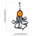 Sterling Silver and Baltic Amber Octopus Pendant Necklace