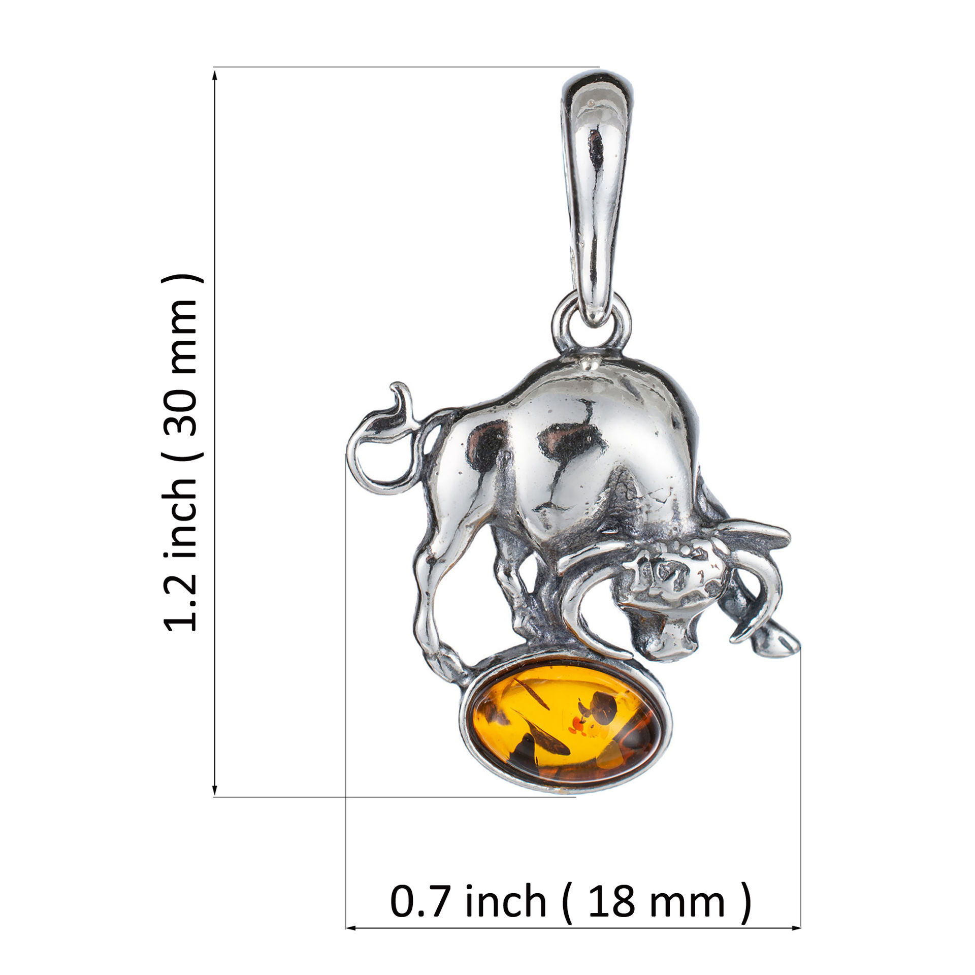 Sterling Silver and Baltic Amber Taurus Zodiac Sign Pendant