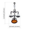 Sterling Silver and Baltic Amber Libra Zodiac Sign Pendant