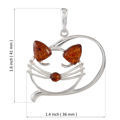 Sterling Silver and Baltic Honey Amber "Curled Cat" Pendant
