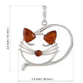 Sterling Silver and Baltic Honey Amber Curled Lucky Cat Pendant Necklace