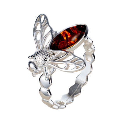Sterling Silver and Baltic Honey  Amber Bumblebee Ring