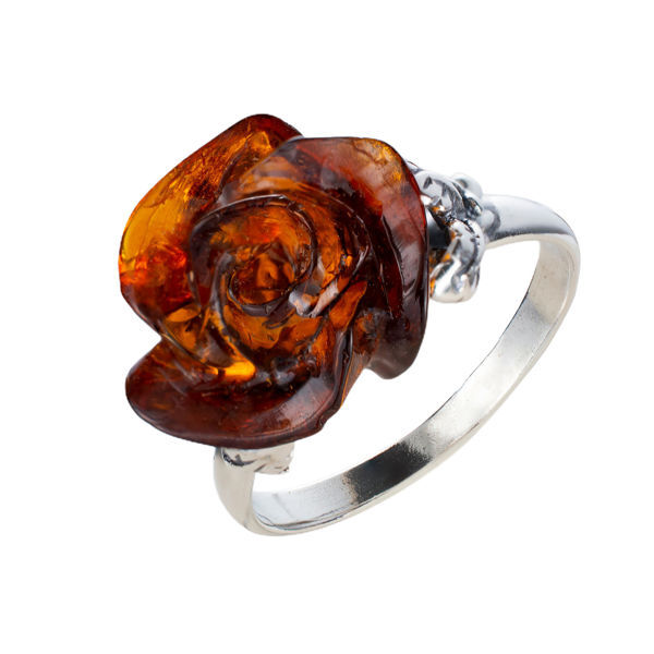 Sterling Silver and Baltic Honey Amber Rose Ring