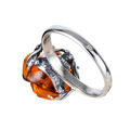 Sterling Silver and Baltic Honey Amber Rose Ring