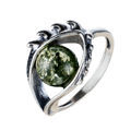 Sterling Silver and Baltic Green  Amber Eye Ring