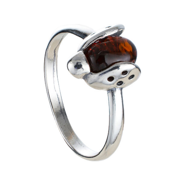 Sterling Silver and Baltic Honey Amber Ladybug Ring