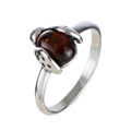 Sterling Silver and Baltic Honey Amber Ladybug Ring