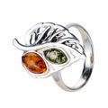 Sterling Silver and Baltic  Amber Leaf Ring