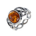 Sterling Silver Baltic Honey Amber Celtic Knots Ring