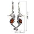 Sterling Silver and Baltic Amber French Leverback Earrings "Seahorses"