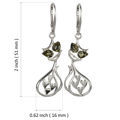 Sterling Silver and Baltic Amber French Leverback Green Eyed Cats Earrings