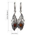 Sterling Silver and Baltic Honey Amber French Leverback Peacock Feather Earrings