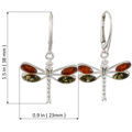 Sterling Silver and Baltic Amber French Leverback Honey and Green Dragonfly Earrings