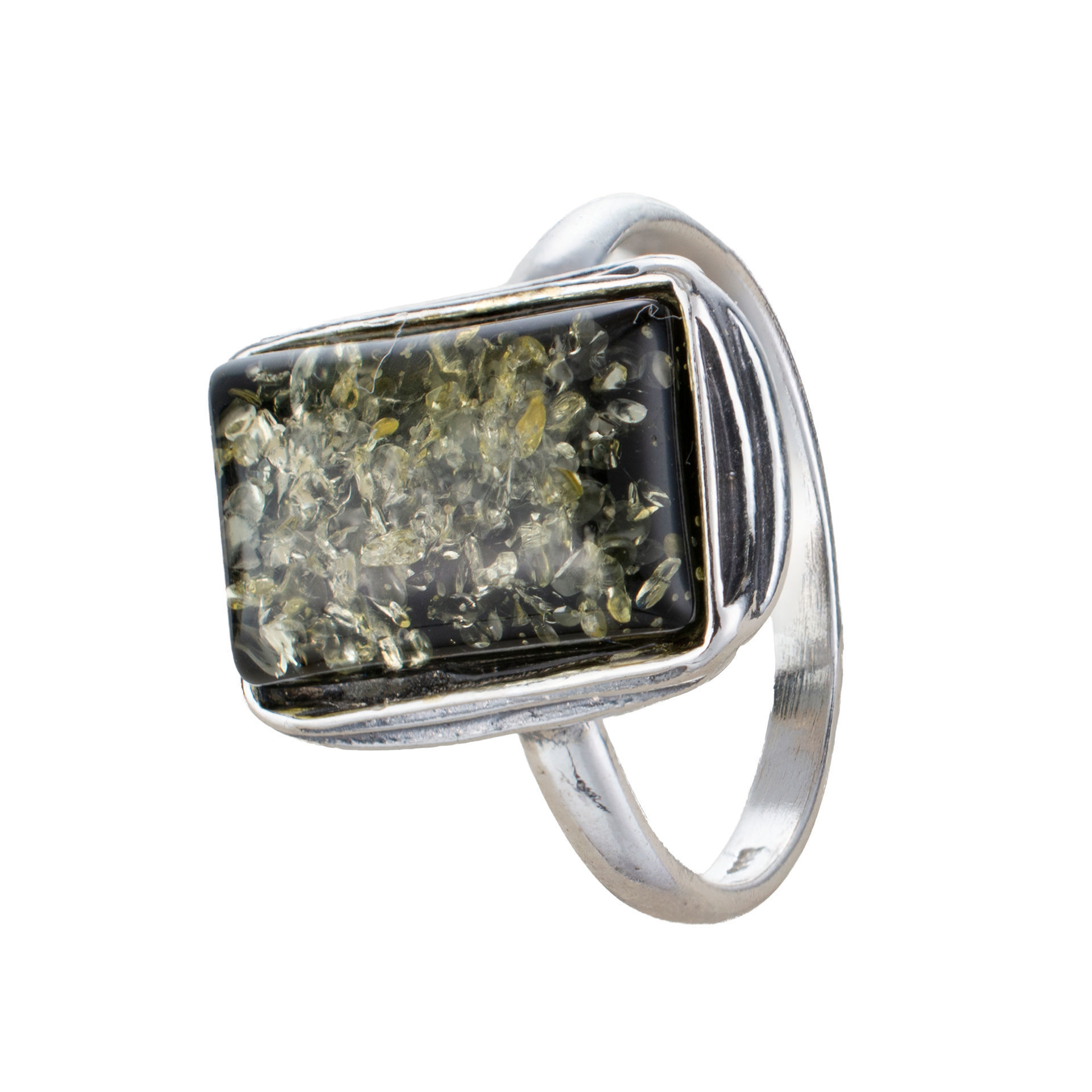 Sterling Silver and Baltic Green Amber Ring 