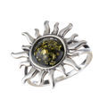 Sterling Silver and Baltic Green Amber Sun Ring