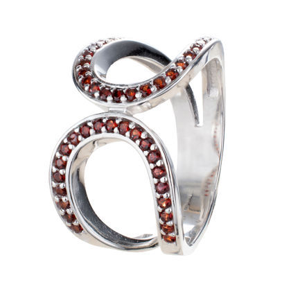 Bohemian Garnet Contemporary Sterling Silver Rhodium Plated Ring