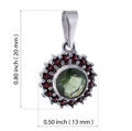 Bohemian Garnet And Moldavite Sterling Silver Round Pendant