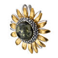 Gold Plated Sterling Silver and Baltic Green Amber Sunflower Pendant