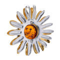 Gold Plated Sterling Silver and Baltic Honey Amber Sunflower Pendant
