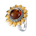 18K Gold Plated Sterling Silver Baltic Honey Amber Ring Sunflower Main Picture