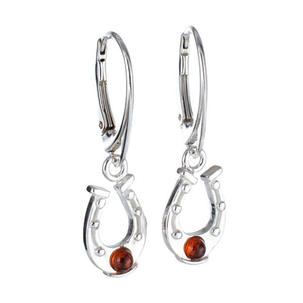 Sterling Silver and Baltic Honey Amber French Leverback Horseshoe Earrings