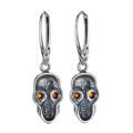 Sterling Silver and Baltic Amber French Leverback Honey Amber Skull Earrings