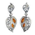Sterling Silver and Baltic Honey Amber Post Back Leaf Earrings