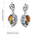 Sterling Silver and Baltic Honey and Green Amber Post Back Leaf Earrings