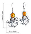 Sterling Silver and Baltic Honey Amber French Leverback Octopus Earrings