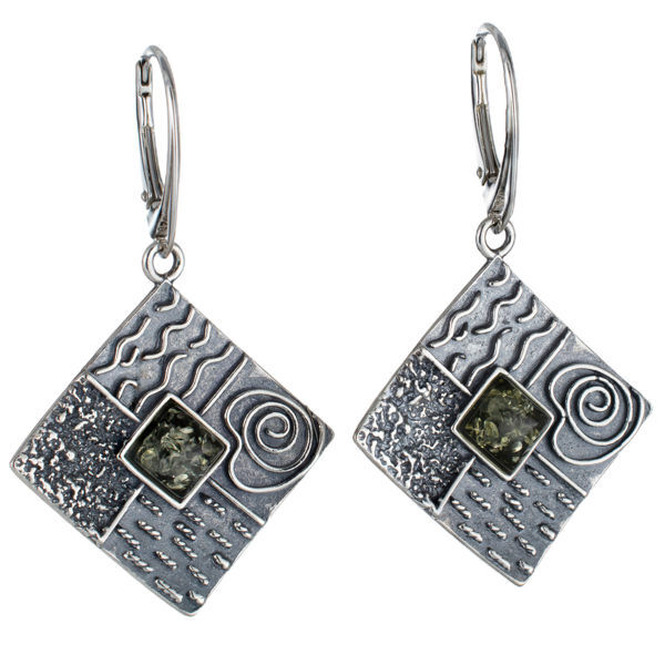 Sterling Silver and Baltic Green Amber French Leverback Earrings