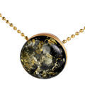 Gold Plated 925 Sterling Silver Green Baltic Round Amber Pendant