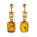 Gold Plated 925 Sterling Silver Honey Baltic Amber and Citrine Earrings