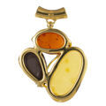 Gold Plated 925 Sterling Silver Butterscotch, Cherry and Turquoise Baltic Amber Pendant