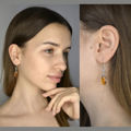 Sterling Silver and Baltic Fish Hook Honey Amber Earrings "Gemma"