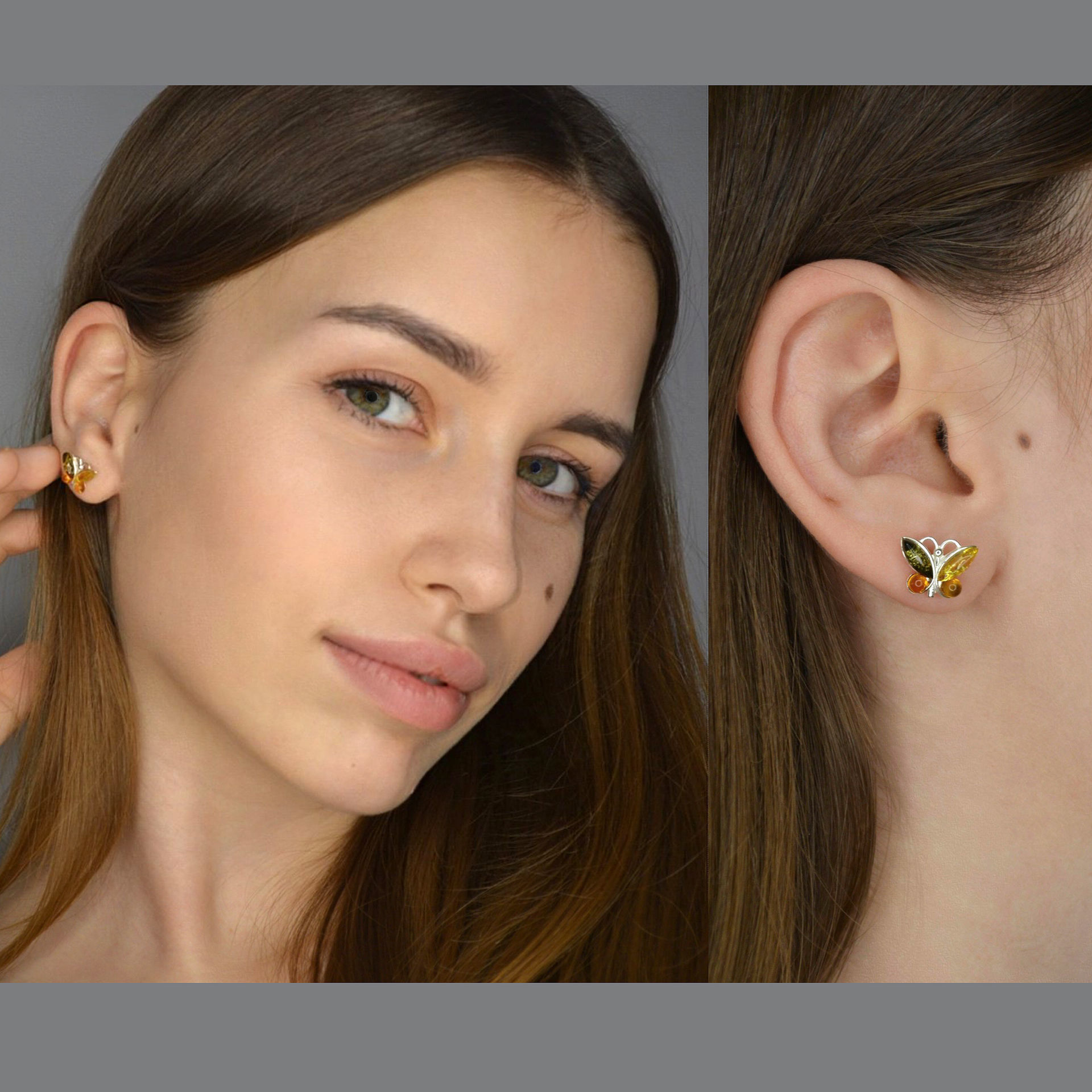 Moderne echte natuurlijke Baltische Amber en 925 Sterling zilveren Drop Studs harten oorbellen 5348, Sterling zilver, Barnsteen