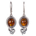Sterling Silver and Baltic Amber French Lever Back  Snake Earrings