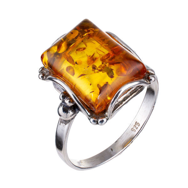 Sterling Silver and Baltic Honey Amber Rectangle Ring "Makell"