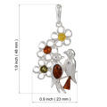 Sterling Silver and Baltic Amber Two Birds Spirit Pendant