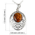 Sterling Silver and Baltic Honey Oval Amber Pendant "Giana"