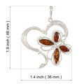 Sterling Silver and Baltic Honey Amber Butterfly Heart Large Pendant