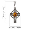 Sterling Silver and Baltic Honey Amber Celtic Knot Cross Pendant Necklace