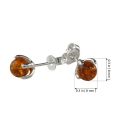Sadie genuine Baltic honey amber stud earrings in 925 sterling silver showing 0.3 inch round amber stone size, lightweight handmade Polish amber jewelry with post back closure