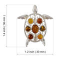 Sterling Silver and Multicolored Baltic Amber Turtle Brooch